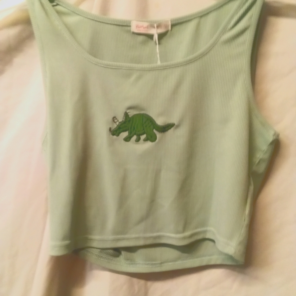 Romwe mint green tank top with dinosaur on front. NWT.